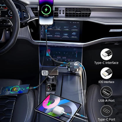4-in-1 Super Fast Car Charger with Dual Built-In Cables, Dual USB Ports